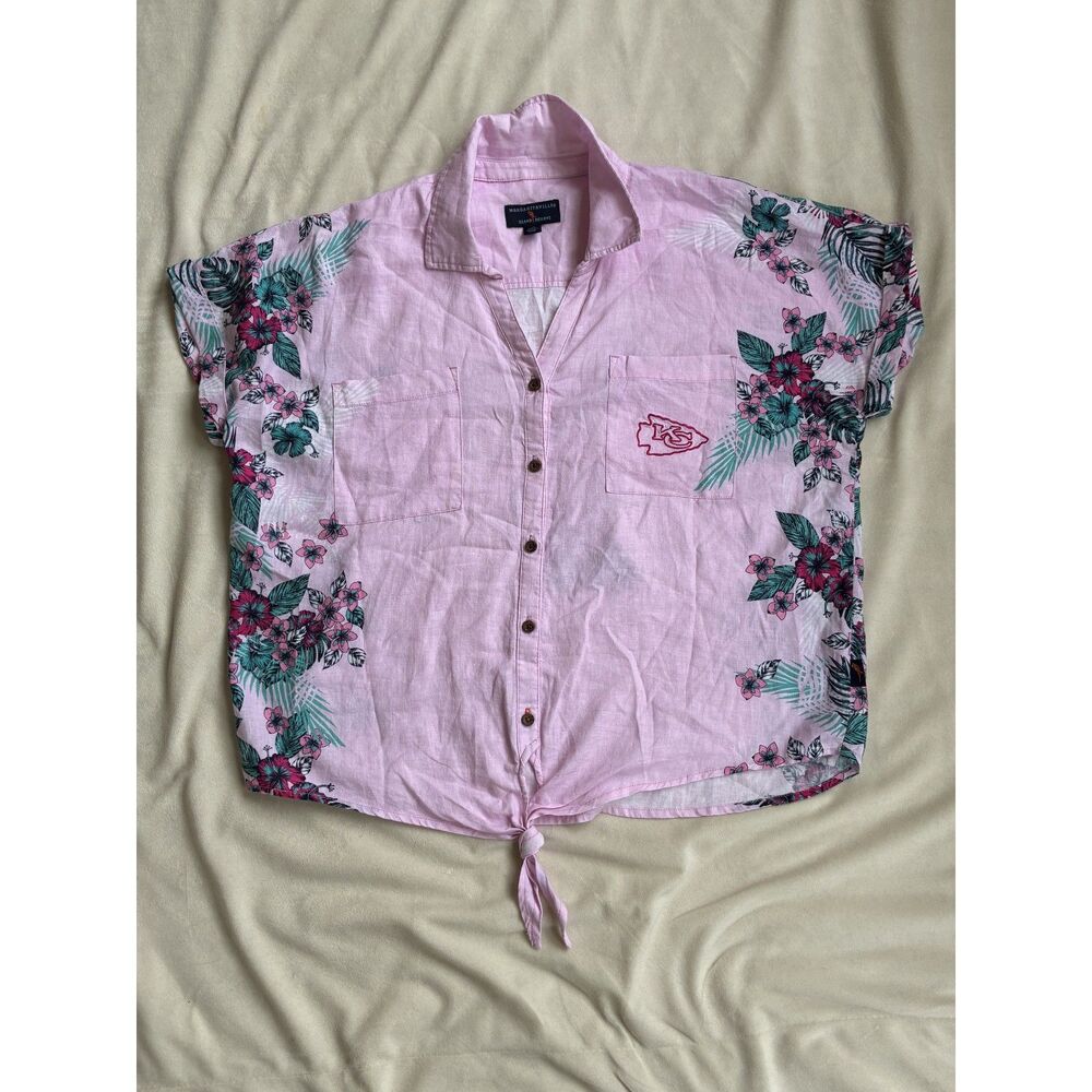 Women’s Margaritaville x Kansas City Chiefs Pink Floral Tie-Front Shirt - Size L